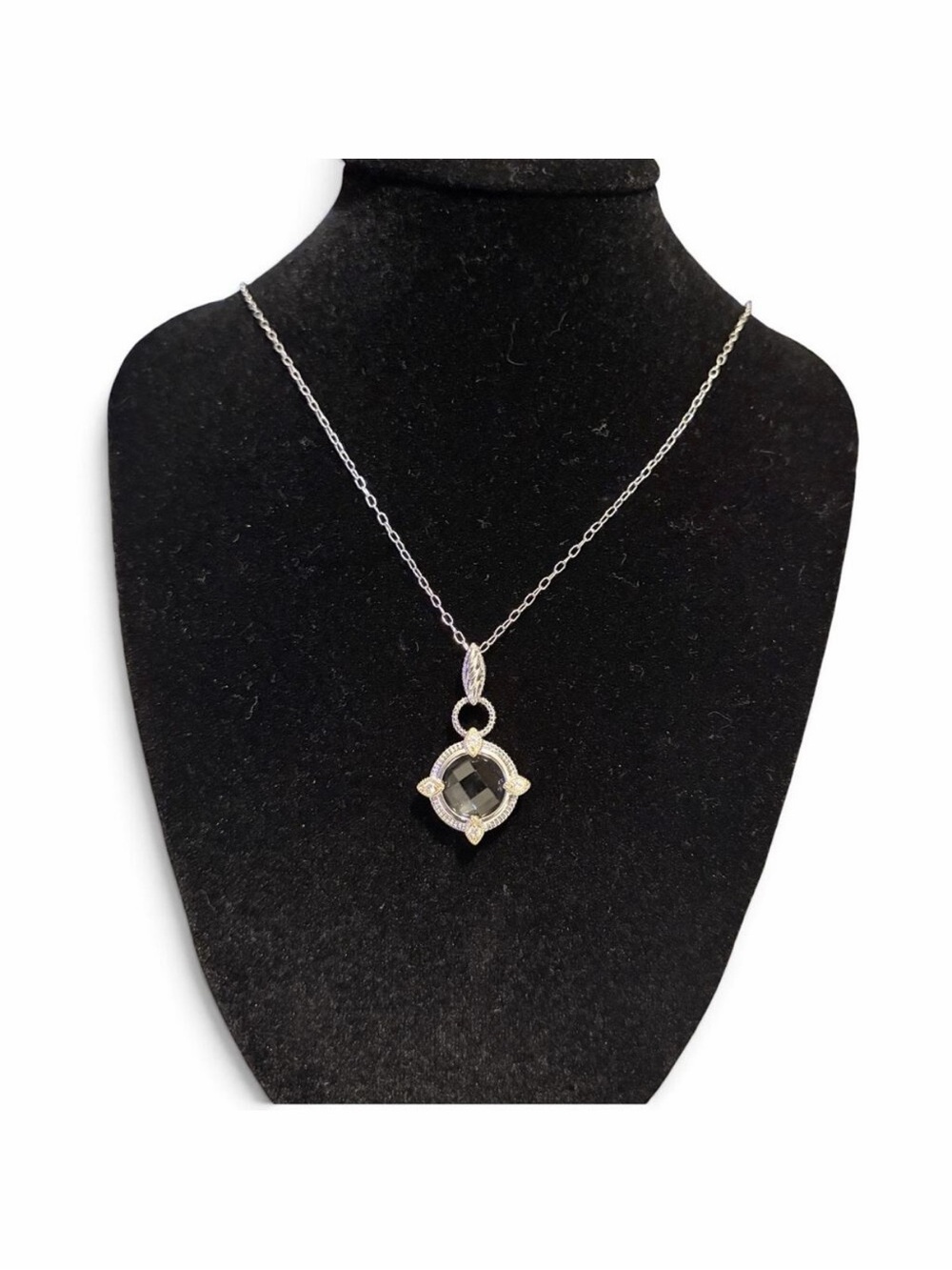 New PAJ Sterling Silver Two-Tone Checkerboard Stone Pendant Necklace 18 Inch